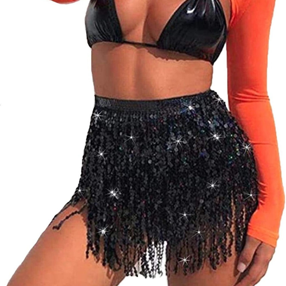 Black Sequin Wrap Around Skirt for Women and Girls. One Size. New With Tags.
